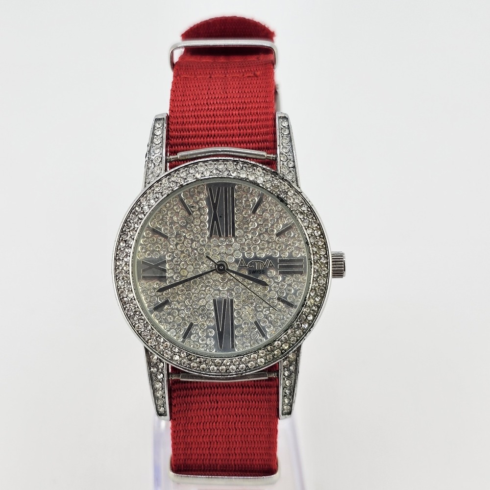 Activa Women's Watch 36MM Gray Dial NEW Red Canvas Band NEW Battery